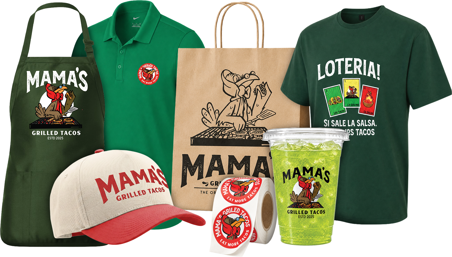 Mama's restaurant branded apparel set
